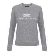 Elisabetta Franchi Kashmirblandning Jersey med Logotyp Gray, Dam