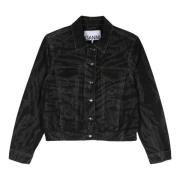 Ganni Svart Denim Bomberjacka Black, Dam