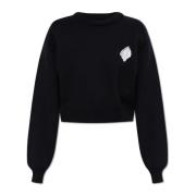 Rotate Birger Christensen Sweatshirt med blommotiv applikation. Black,...