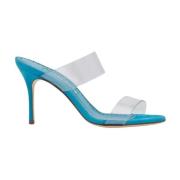 Manolo Blahnik Blå Mockasandaler med PVC-remmar Blue, Dam