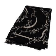 Blugirl Svart Ull Logosjal Fransad Black, Dam