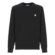 Maison Kitsuné Svart Crew Neck Sweatshirt med Fox Head Patch Black, He...