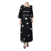 Dolce & Gabbana Svart Silke Daisy Maxi Klänning Black, Dam