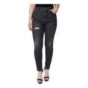 Dolce & Gabbana Svart Tattered Skinny Jeans Dragkedja Stängning Black,...