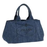 Prada Vintage Pre-owned Canvas handvskor Blue, Dam