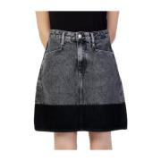 Calvin Klein Jeans Svart Denim A-Linje Kjol med Distressed Design Gray...