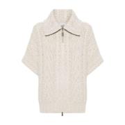 Brunello Cucinelli Beige Kabelstickad Ulljacka Beige, Dam