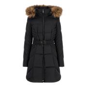 Guess Lång Svart Huva Parka med Avtagbar Päls Black, Dam