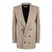 Saint Laurent Ull Gabardin Dubbelknäppt Blazer Beige, Dam