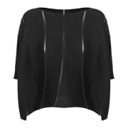 Issey Miyake Veckad Stickad Topp Black, Dam