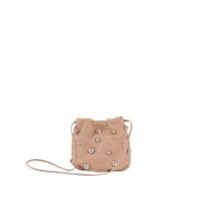 Malababa Läder Crossbody-väska med Silverkulor Beige, Dam