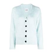 Jil Sander Elegant Beige Silke Cardigan Blue, Dam