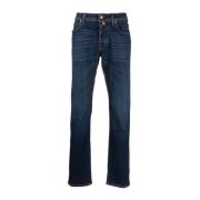 Jacob Cohën Indigo Blue Logo-Patch Straight-Leg Jeans Blue, Herr