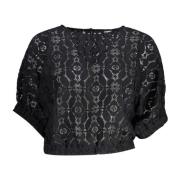 Desigual Kort Batwing-ärm Rund Hals Topp Black, Dam