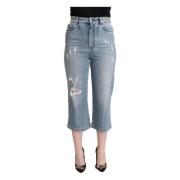 Dolce & Gabbana Högmidjade Capri Cropped Denim Jeans Blue, Dam