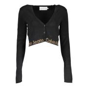 Calvin Klein Svart Kortärmad V-ringad Cardigan Black, Dam