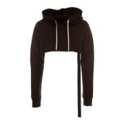 Rick Owens Stilig Cropped Hoodie med Dragsko Black, Herr