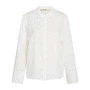 RUE de Femme Elegant Ros Broderad Vit Skjorta White, Dam