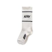 Autry Räfflade Unisex Strumpor med Jacquard Logo White, Dam