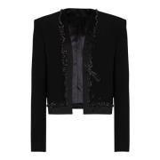 Balmain Kort crepejacka med 'Love Letter'-broderi Black, Herr