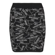 Balmain Kort kjol i varumärkes jacquardstickning Black, Dam