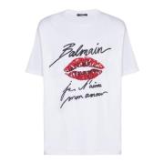 Balmain Broderad T-shirt med 'Love Letter' och läppar White, Herr