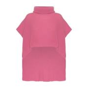 American Dreams Rosa Ärmlös Rullkrage Poncho Pink, Dam