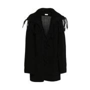 Dries Van Noten Svart Chunky Stickad Fringe Tröja Black, Herr