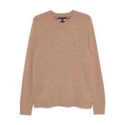 Tommy Hilfiger Kamelull Stickad Tröja Rund Hals Brown, Herr