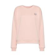 Maison Kitsuné Sweatshirt med rävmotiv och rund hals Pink, Dam