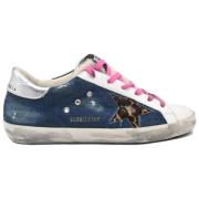 Golden Goose Blå Jeans Leopard Stjärna Rosa Sneakers Multicolor, Dam