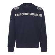 Emporio Armani Marinblå Bomullsweatshirt med Broderad Logotyp Blue, He...