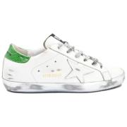 Golden Goose Vit Grön Glitter Sneakers Superstar Stil White, Dam