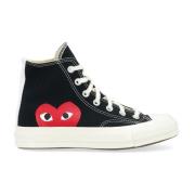 Comme des Garçons Play Canvas Högtoppsneakers med Rött Hjärta Black, H...