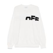 Off White Intarsia Logo Jersey Sweater White, Herr