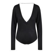 Saint Laurent Kashmir Silke Blandning Djup V-Ringad Body Black, Dam