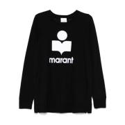 Isabel Marant Svart Linne Tröja med Flocked Logo Black, Herr