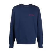 Maison Labiche Broderad Slogan Tröja Navy Blå Blue, Herr