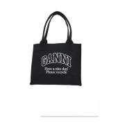 Ganni Canvas Toteväska med Frontlogo Black, Dam