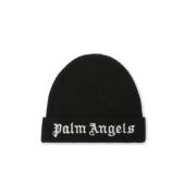 Palm Angels Svart Stickad Logo Beanie Mössa Black, Herr