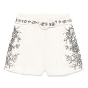 Zimmermann Blommig Linne Flat Front Shorts Beige, Dam