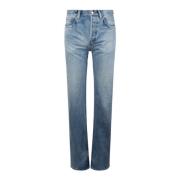 Saint Laurent Blå Denim Straight Leg Jeans Blue, Dam