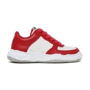 Maison Margiela Röda lädersneakers med färgblockdesign Red, Herr