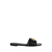 Tory Burch Guldtonad Logo-Plaque Sliders Black, Dam