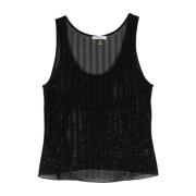 Patrizia Pepe Kristalldekorerad Mesh Svart Topp Black, Dam