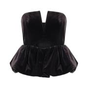 Self Portrait Svart Velvet Bandeau Top Black, Dam