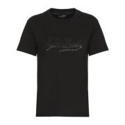 Saint Barth Svart Bomull T-shirt med Strass Logo Black, Dam