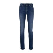 Emporio Armani Slim Fit Denim Jeans med Läderlogotyp Blue, Dam