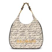 Balmain Stor 1945 Mjuk Hobo tote väska i tryckt canvas Beige, Dam