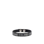 Celine Läder Logotyp Armband Silver-ton Herr Black, Herr